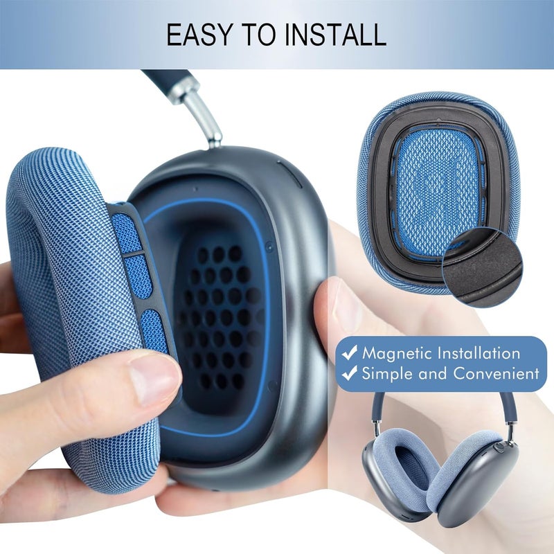 GEVO Upgraded Ear Cushions Replacement Earpads for Apple AirPods Max Headphones, Mesh Fabric Ear Pads Ear Covers with Memory Foam and Magnet for AirPods Max (Sky Blue) - Image 3